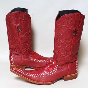 Mens Wild West Boots Size 9.5 EE Genuine Eel Leather Red Western Cowboy Boots